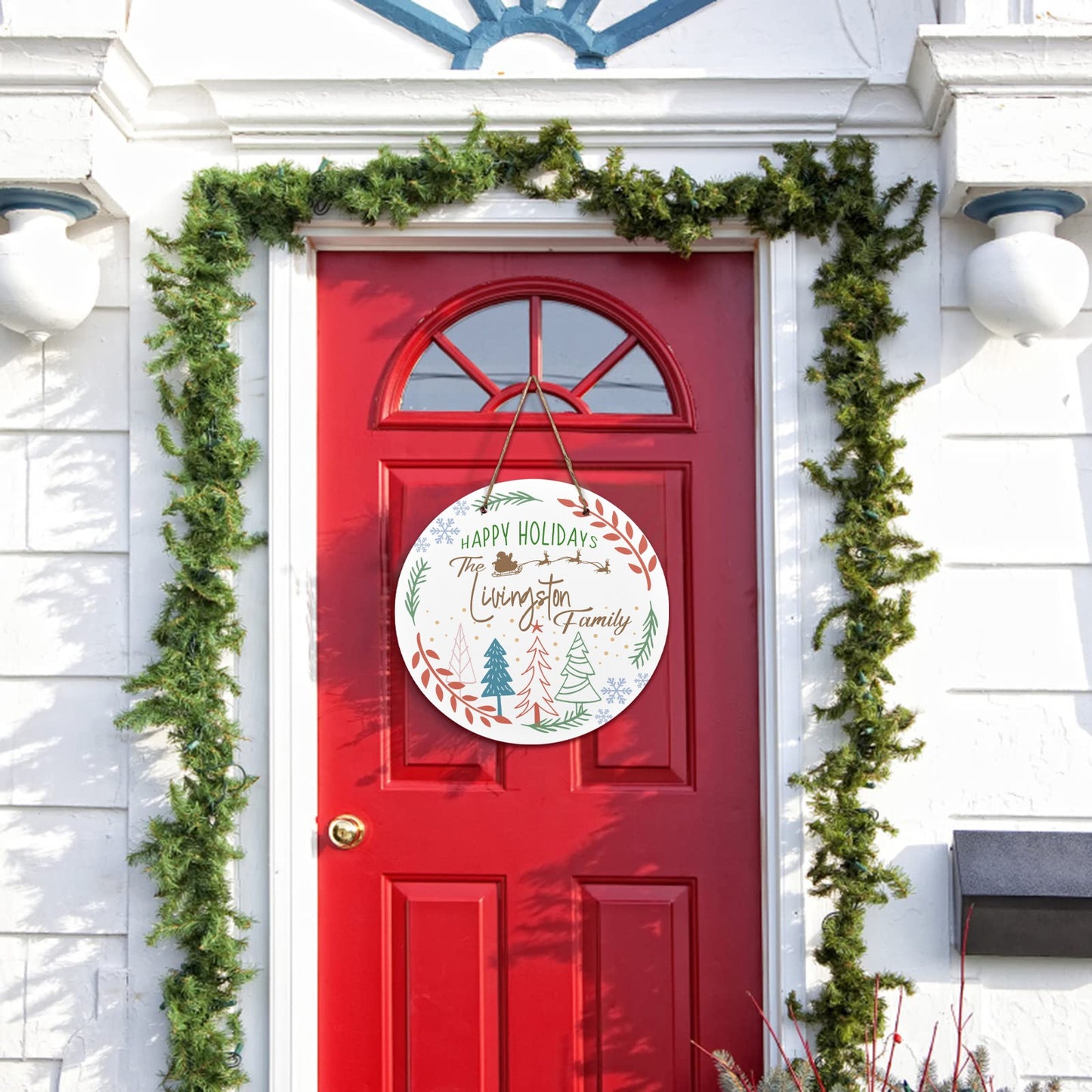 Exclusive Family Christmas Personalized Round Wooden Door Sign