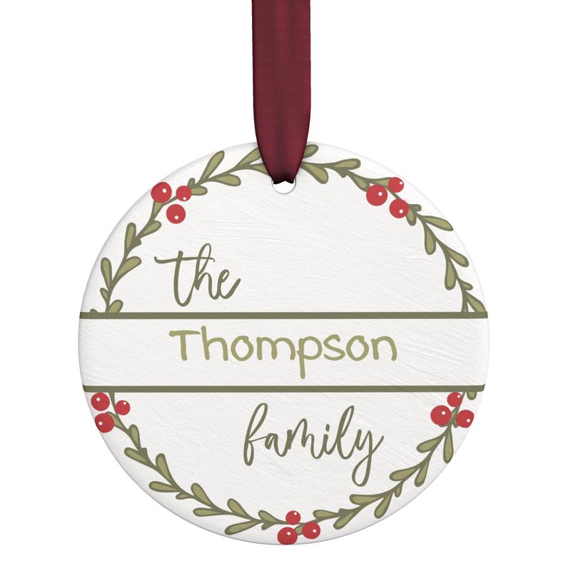 Handmade Personalized Family Christmas Ornament in Unglazed Ceramic with Luxury Satin Finish