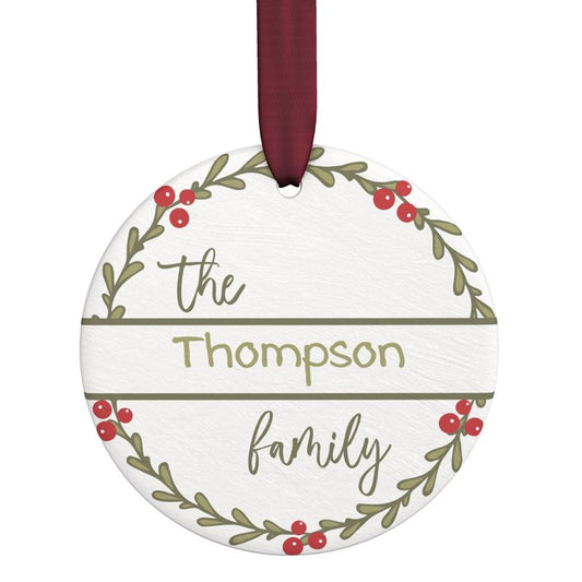 Handmade Personalized Family Christmas Ornament in Unglazed Ceramic with Luxury Satin Finish