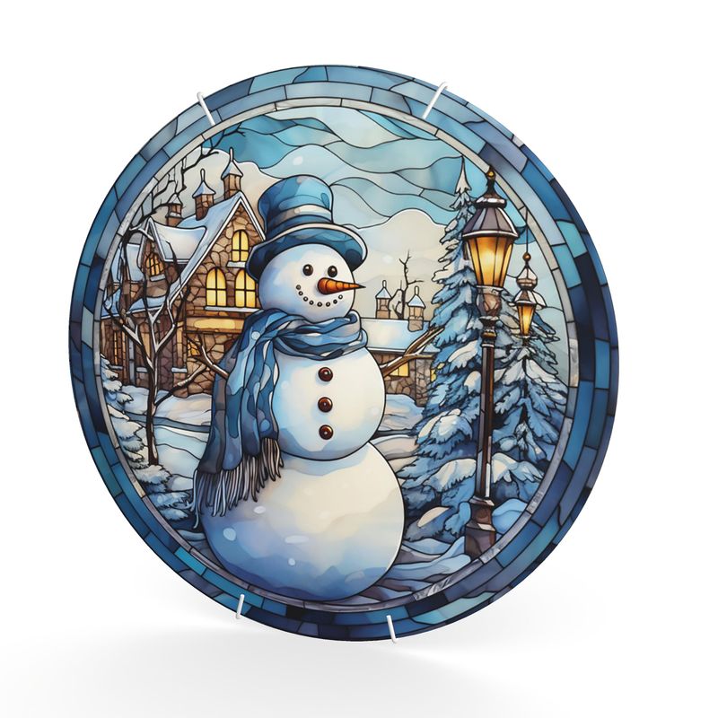 Blue Snowman Christmas Decorative Plate - Handcrafted Stonemax Wall Art