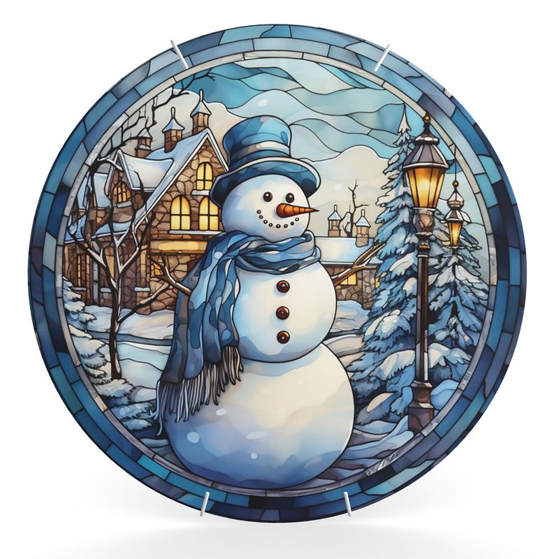 Blue Snowman Christmas Decorative Plate - Handcrafted Stonemax Wall Art