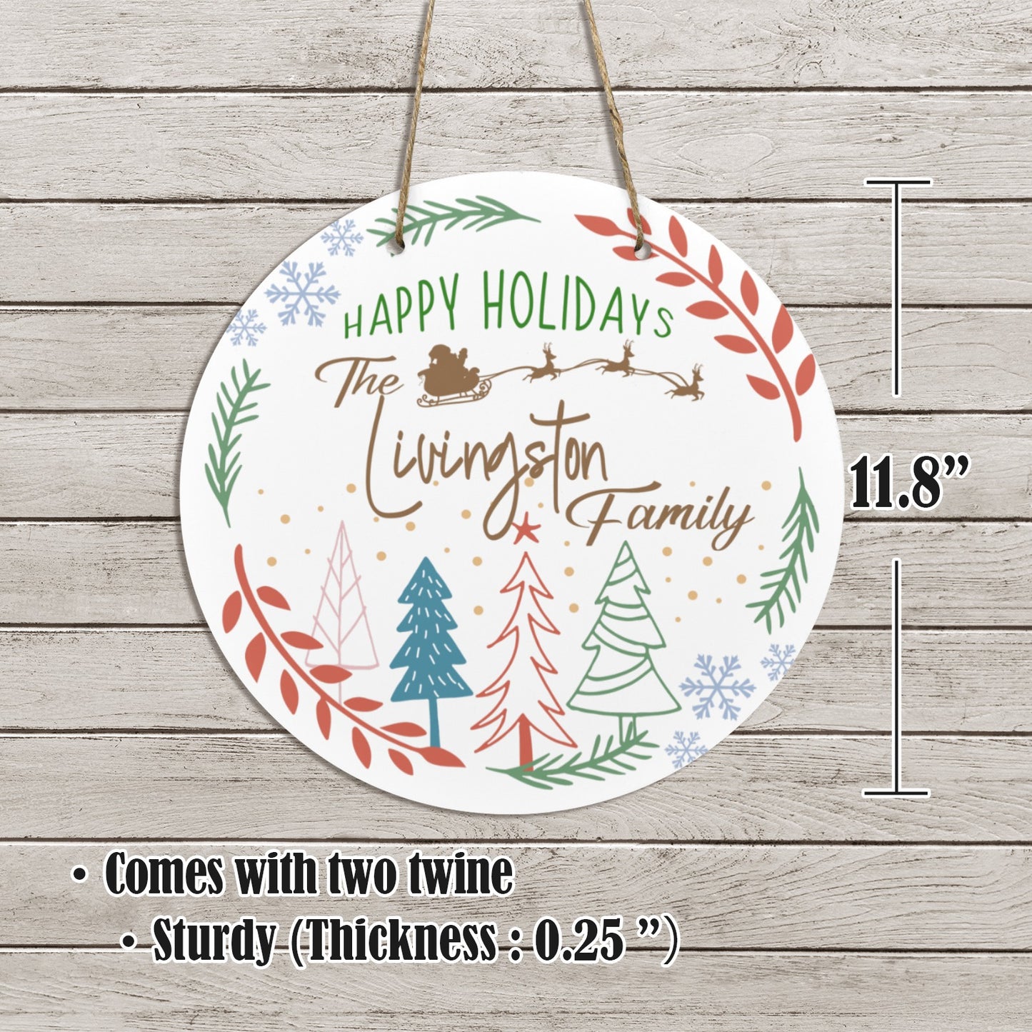 Exclusive Family Christmas Personalized Round Wooden Door Sign