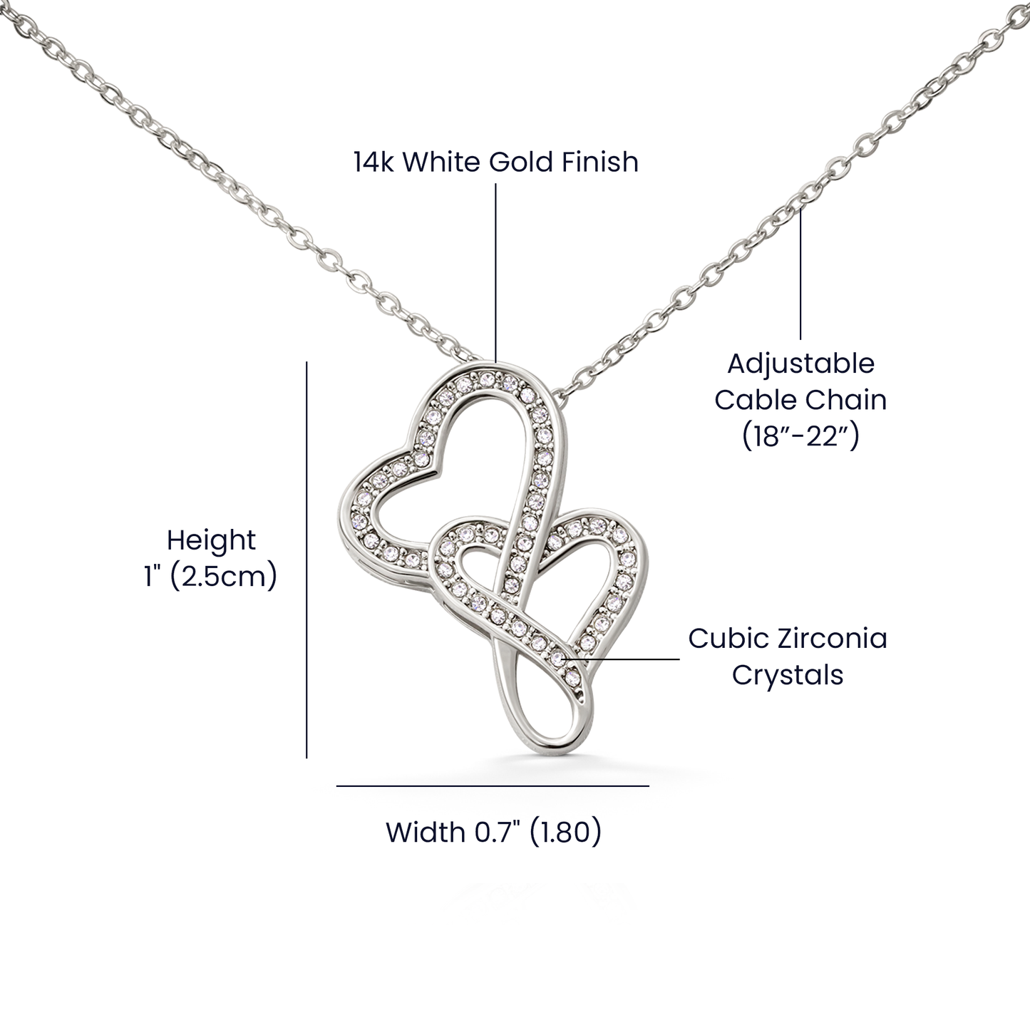 Heart-to-Heart Pendant Necklace: Stunning 14K White Gold Finish with Sparkling Cubic Zirconia Crystals