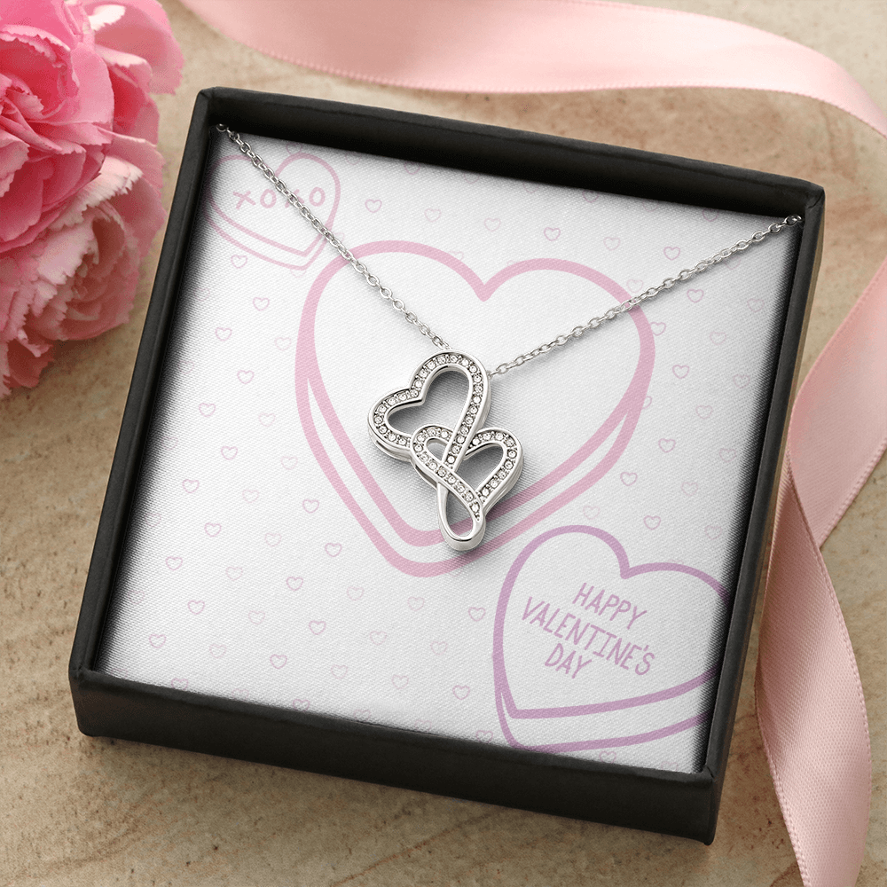 Heart-to-Heart Pendant Necklace: Stunning 14K White Gold Finish with Sparkling Cubic Zirconia Crystals