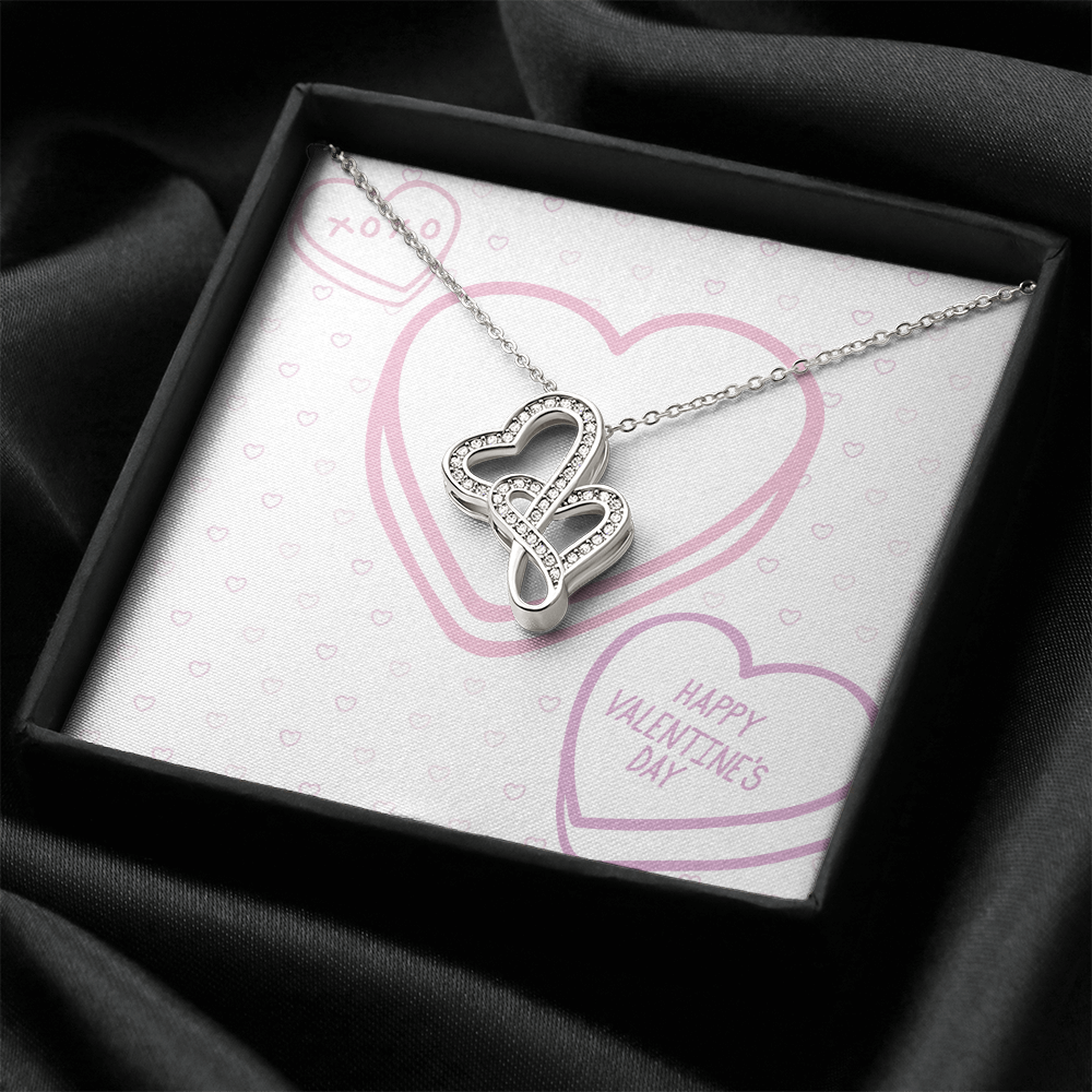 Heart-to-Heart Pendant Necklace: Stunning 14K White Gold Finish with Sparkling Cubic Zirconia Crystals