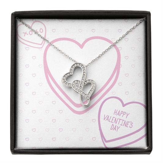 Heart-to-Heart Pendant Necklace: Stunning 14K White Gold Finish with Sparkling Cubic Zirconia Crystals