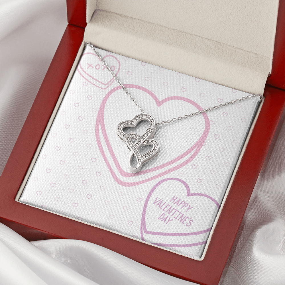 Heart-to-Heart Pendant Necklace: Stunning 14K White Gold Finish with Sparkling Cubic Zirconia Crystals