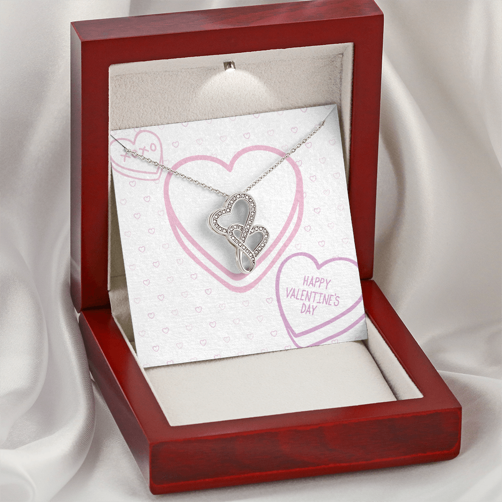 Heart-to-Heart Pendant Necklace: Stunning 14K White Gold Finish with Sparkling Cubic Zirconia Crystals