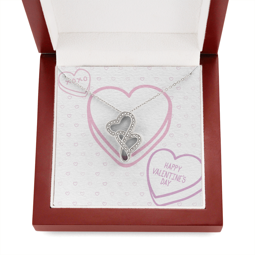 Heart-to-Heart Pendant Necklace: Stunning 14K White Gold Finish with Sparkling Cubic Zirconia Crystals