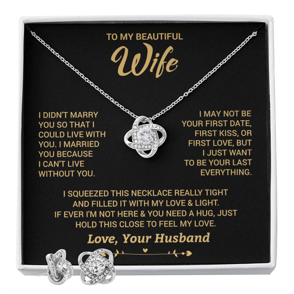 Love Knot Earring and Necklace Set, 14k White Gold Over Stainless Steel, Perfect Gift for Her