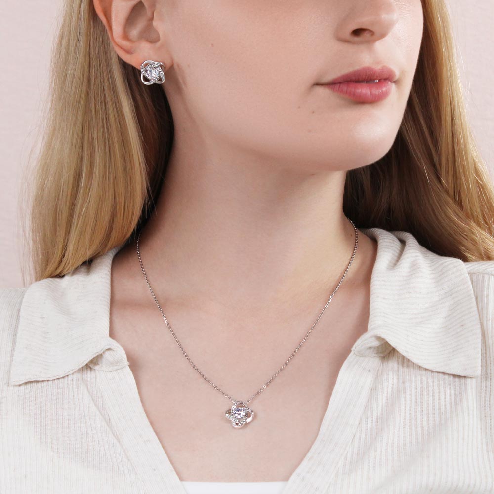 Love Knot Earring and Necklace Set, 14k White Gold Over Stainless Steel, Perfect Gift for Her