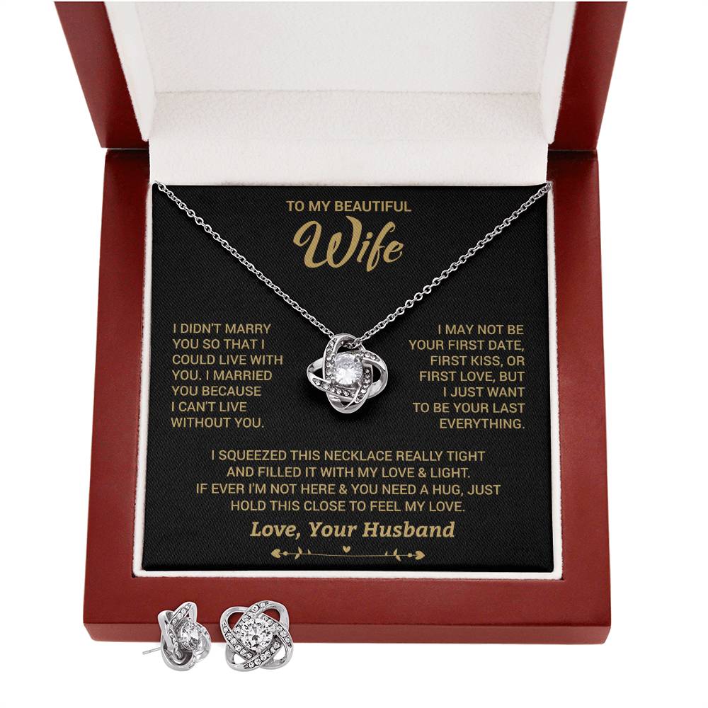 Love Knot Earring and Necklace Set, 14k White Gold Over Stainless Steel, Perfect Gift for Her