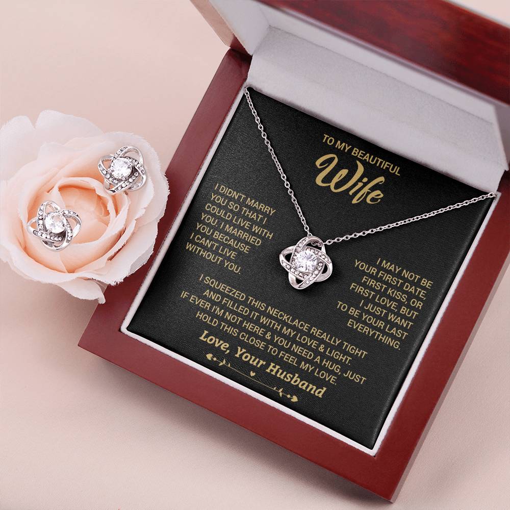 Love Knot Earring and Necklace Set, 14k White Gold Over Stainless Steel, Perfect Gift for Her