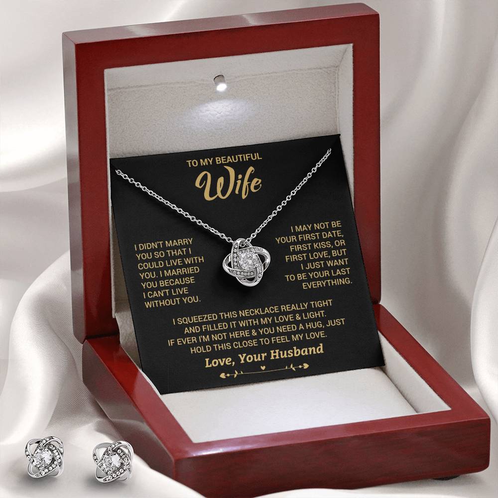 Love Knot Earring and Necklace Set, 14k White Gold Over Stainless Steel, Perfect Gift for Her