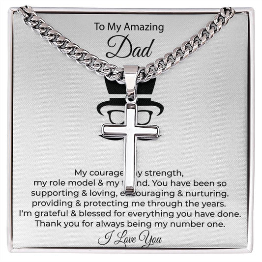 To My Amazing Dad Personalized Cuban Chain with Artisan Cross Necklace