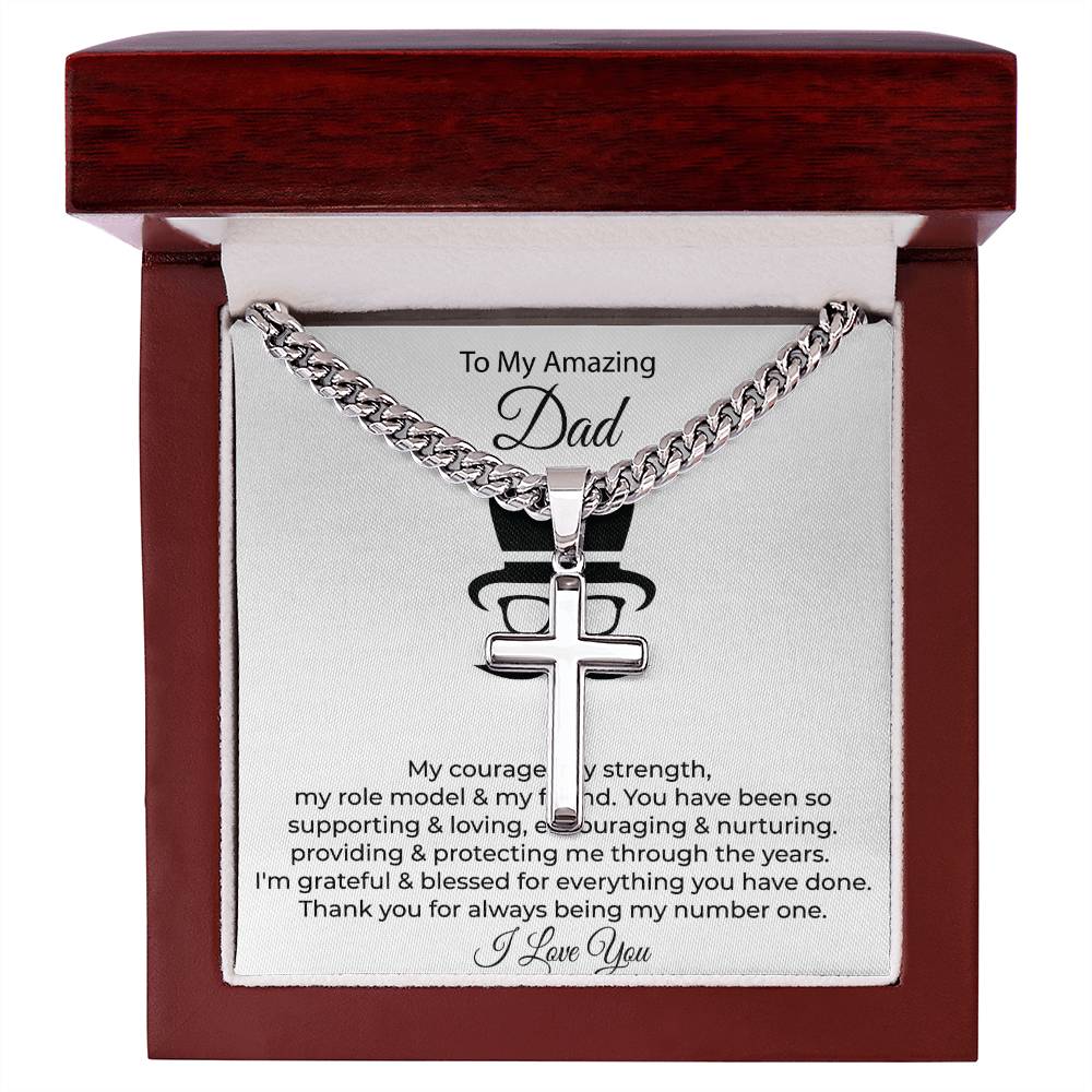 To My Amazing Dad Personalized Cuban Chain with Artisan Cross Necklace