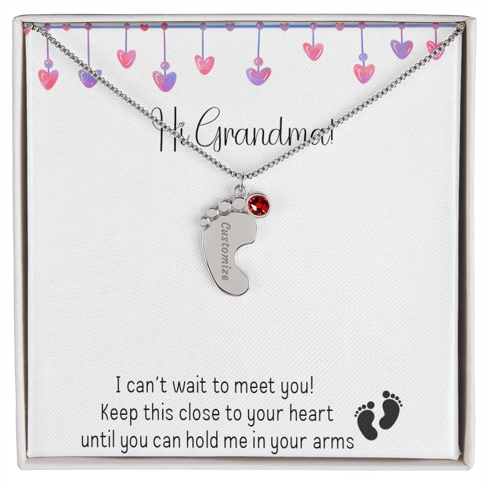 Personalized Baby Feet Birthstone Necklace - Heartfelt Gift for New Grandmothers