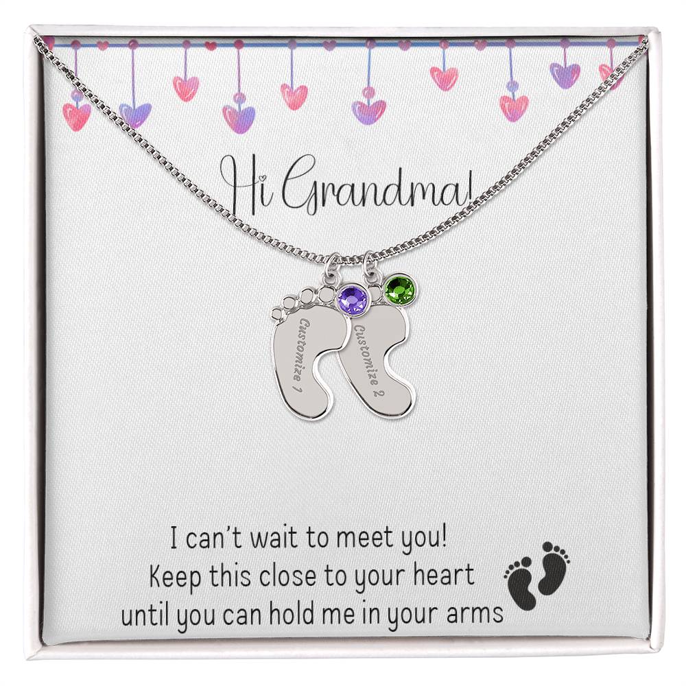 Personalized Baby Feet Birthstone Necklace - Heartfelt Gift for New Grandmothers