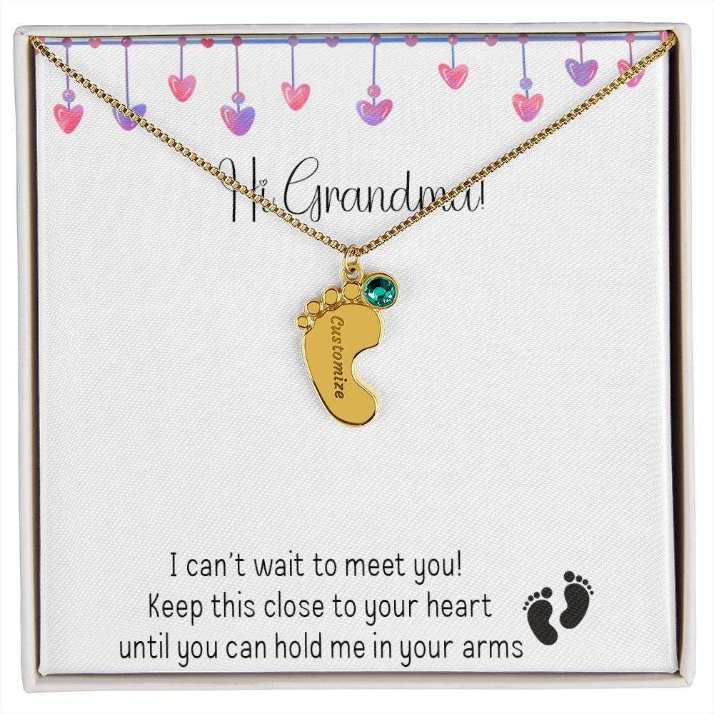 Personalized Baby Feet Birthstone Necklace - Heartfelt Gift for New Grandmothers