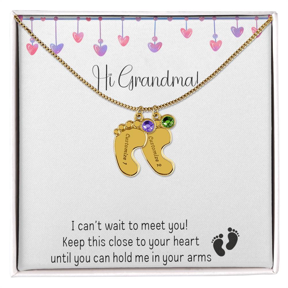 Personalized Baby Feet Birthstone Necklace - Heartfelt Gift for New Grandmothers