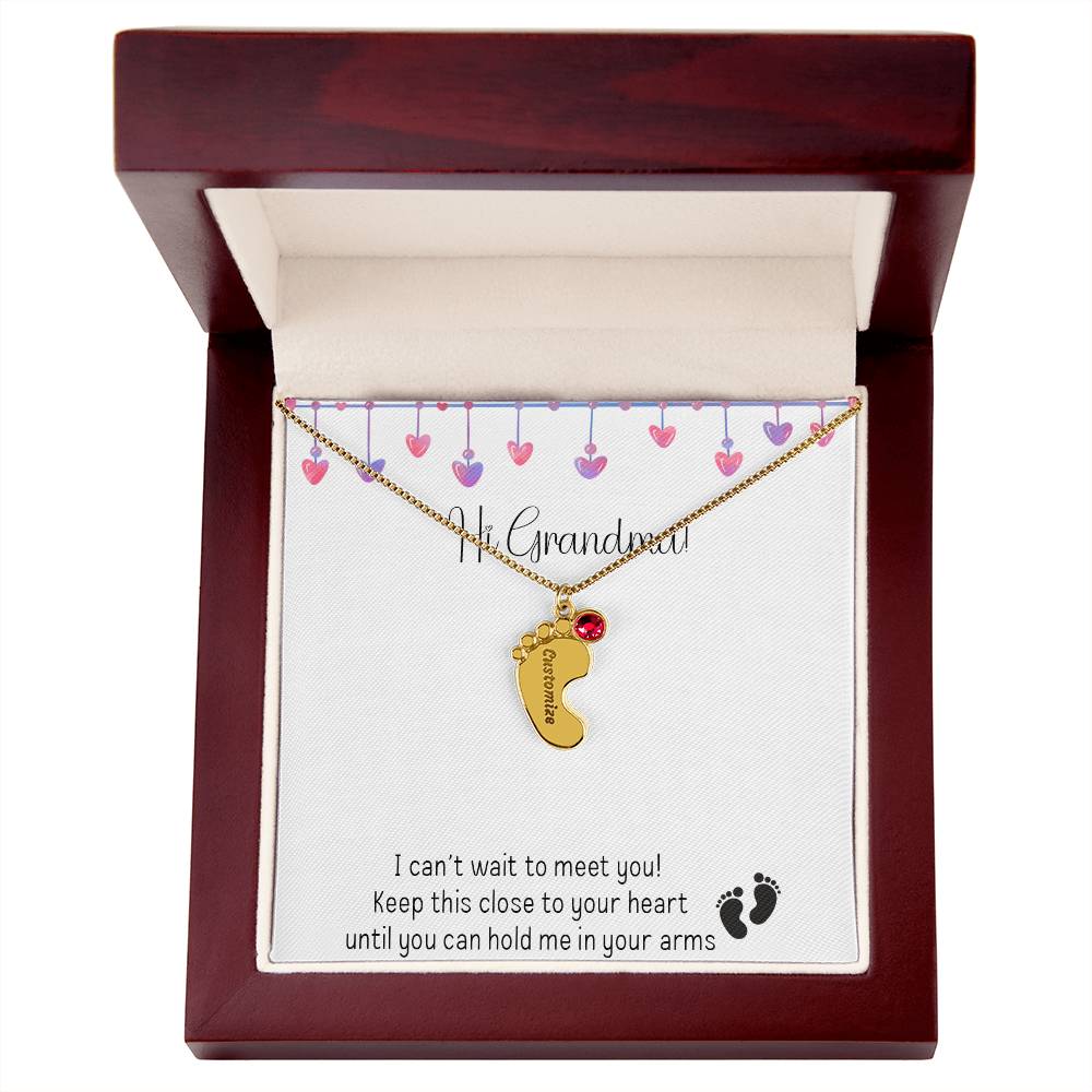 Personalized Baby Feet Birthstone Necklace - Heartfelt Gift for New Grandmothers