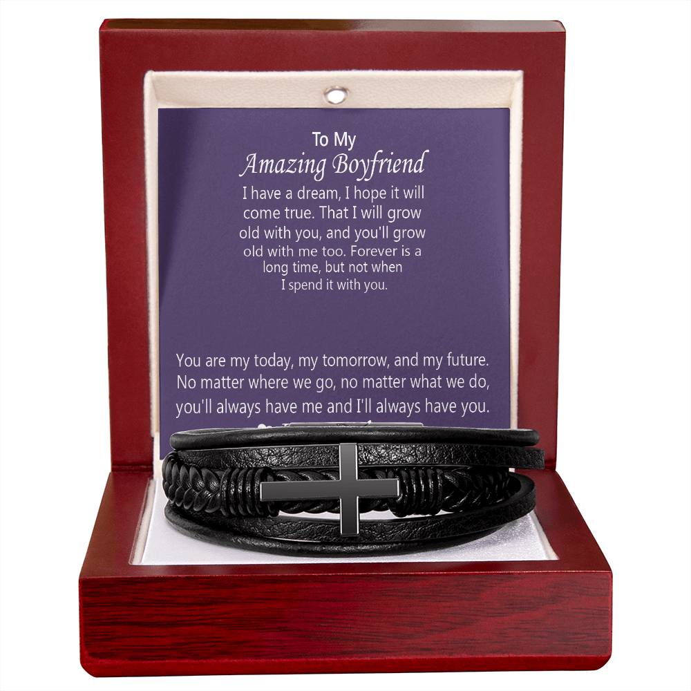 To My Amazing Boyfriend: Men's Cross Leather Bracelet – A Symbol of Unfading Love