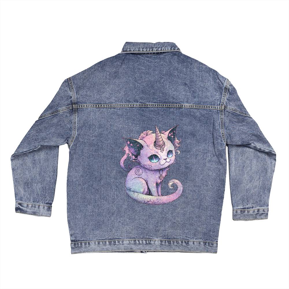 Pastel Goth Caticorn Oversized Women's Denim Jacket