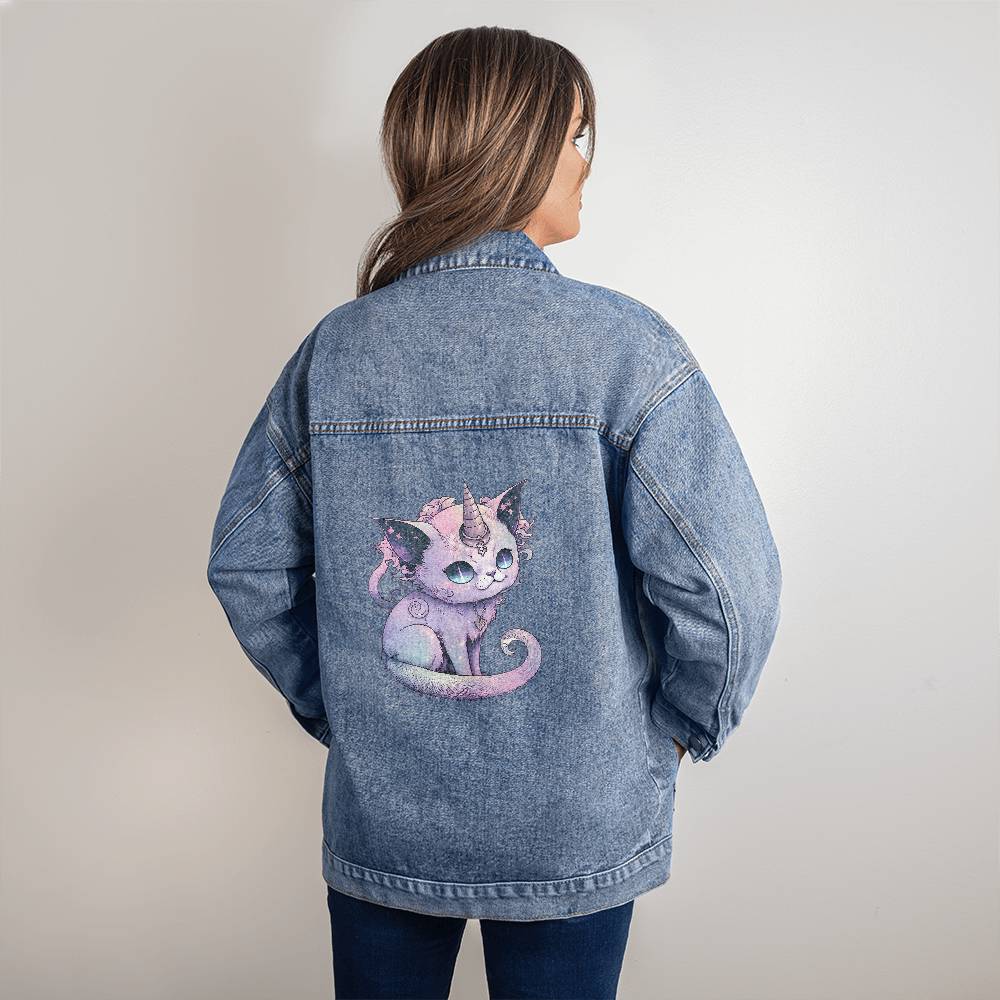 Pastel Goth Caticorn Oversized Women's Denim Jacket