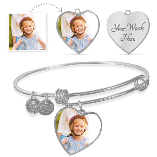 Luxury Heart Photo Bangle - Customizable Engraving - The Perfect Personalized Gift